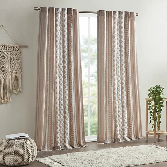 INK+IVY 1-Panel Imani Light Filtering Lined Cotton Window Curtain Panel With Chenille Stripes Gray 7 INK+IVY 1-Panel Imani Light Filtering Lined Cotton Window Curtain Panel With Chenille Stripes Gray - Image 5