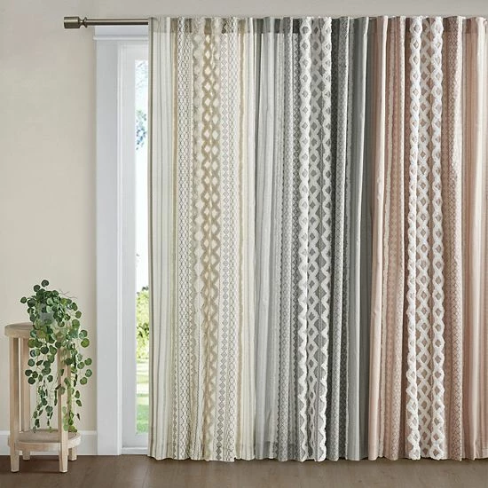 INK+IVY 1-Panel Imani Light Filtering Lined Cotton Window Curtain Panel With Chenille Stripes Gray 8 INK+IVY 1-Panel Imani Light Filtering Lined Cotton Window Curtain Panel With Chenille Stripes Gray - Image 6