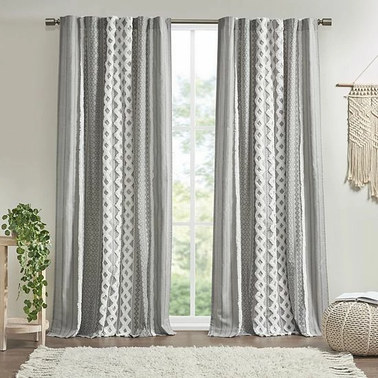 INK+IVY 1-Panel Imani Light Filtering Lined Cotton Window Curtain Panel With Chenille Stripes Gray 9 INK+IVY 1-Panel Imani Light Filtering Lined Cotton Window Curtain Panel With Chenille Stripes Gray - Image 7