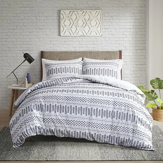 INK+IVY 3-piece Rhea Cotton Jacquard Duvet Cover Set Ivory Charcoal 15 INK+IVY 3-piece Rhea Cotton Jacquard Duvet Cover Set Ivory Charcoal - Image 13