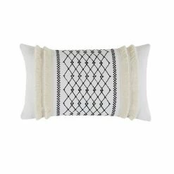INK+IVY Bea Removable Cover Embroidered Geometric Oblong Throw Pillow Gray