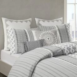 INK+IVY Bea Removable Cover Embroidered Geometric Oblong Throw Pillow Gray -INK+IVY Shop unnamed file 479