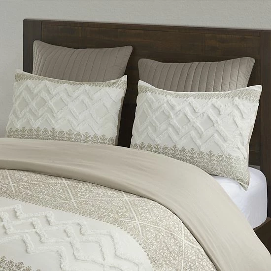 INK+IVY Mila 3-Piece Cotton Chenille Tufted Duvet Cover Set With Shams Taupe 4 INK+IVY Mila 3-Piece Cotton Chenille Tufted Duvet Cover Set With Shams Taupe - Image 2