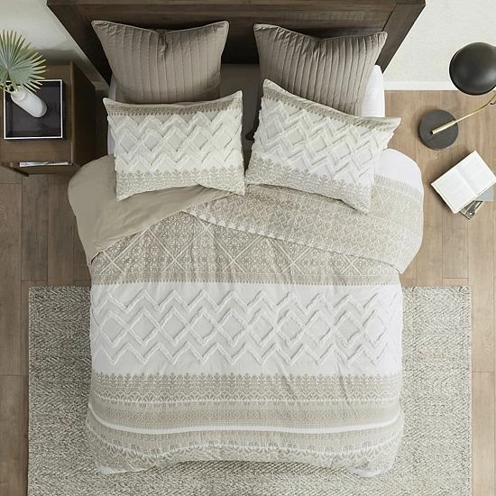 INK+IVY Mila 3-Piece Cotton Chenille Tufted Duvet Cover Set With Shams Taupe 7 INK+IVY Mila 3-Piece Cotton Chenille Tufted Duvet Cover Set With Shams Taupe - Image 5