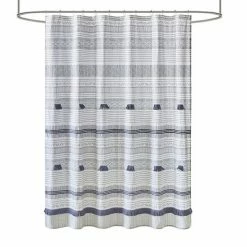 INK+IVY Cody Cotton Stripe Printed & Tassel Pom Pom Shower Curtain Gray Yellow