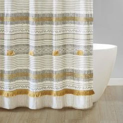 INK+IVY Cody Cotton Stripe Printed & Tassel Pom Pom Shower Curtain Gray Yellow 12 INK+IVY Cody Cotton Stripe Printed & Tassel Pom Pom Shower Curtain Gray Yellow -INK+IVY Shop unnamed file 619