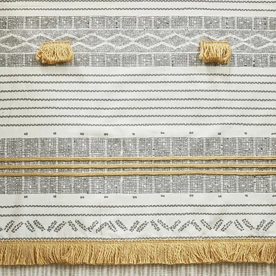 INK+IVY Cody Cotton Stripe Printed & Tassel Pom Pom Shower Curtain Gray Yellow 7 INK+IVY Cody Cotton Stripe Printed & Tassel Pom Pom Shower Curtain Gray Yellow - Image 5