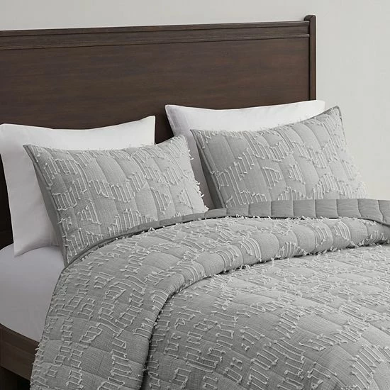INK+IVY Tulay Clipped Cotton Gauze Quilted Coverlet Set With Shams Gray 4 INK+IVY Tulay Clipped Cotton Gauze Quilted Coverlet Set With Shams Gray - Image 2
