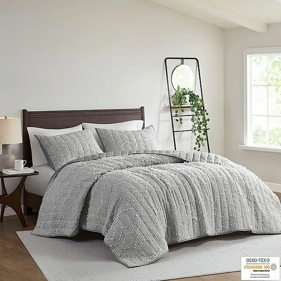 INK+IVY Tulay Clipped Cotton Gauze Quilted Coverlet Set With Shams Gray 8 INK+IVY Tulay Clipped Cotton Gauze Quilted Coverlet Set With Shams Gray - Image 6
