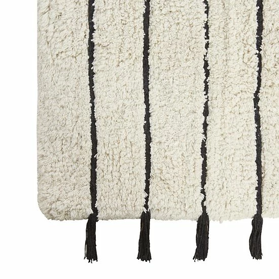 INK+IVY Arbor Striped Tassel Cotton Tufted Bath Rug Black Neutral 7 INK+IVY Arbor Striped Tassel Cotton Tufted Bath Rug Black Neutral - Image 5