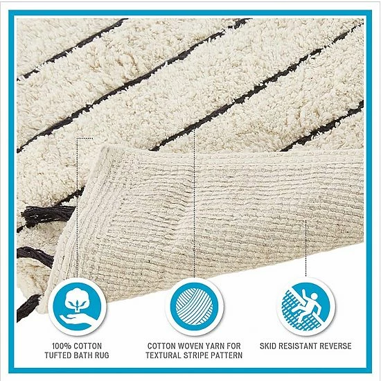 INK+IVY Arbor Striped Tassel Cotton Tufted Bath Rug Black Neutral 9 INK+IVY Arbor Striped Tassel Cotton Tufted Bath Rug Black Neutral - Image 7
