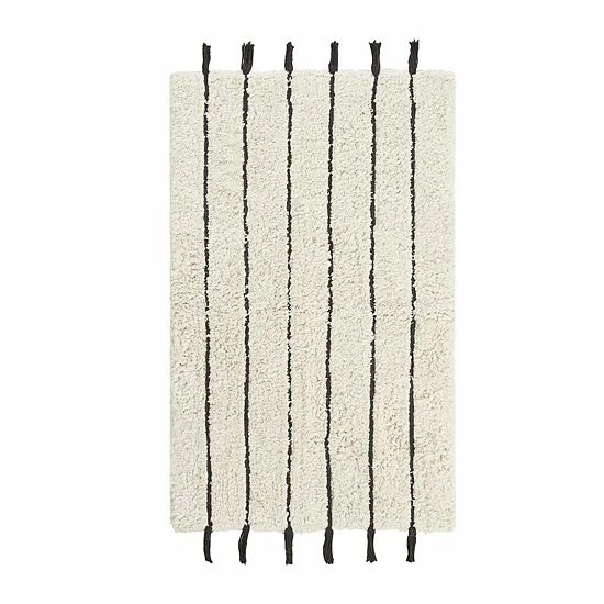 INK+IVY Arbor Striped Tassel Cotton Tufted Bath Rug Black Neutral 13 INK+IVY Arbor Striped Tassel Cotton Tufted Bath Rug Black Neutral - Image 11