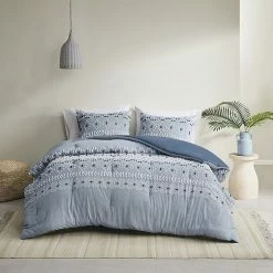 INK+IVY Dora Organic Cotton Clipped Chambray 3-Piece Comforter Set With Shams