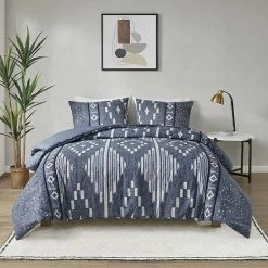 INK+IVY Inari Ikat Print And Braided Trim Cotton 3-Piece Duvet Cover Set With Shams